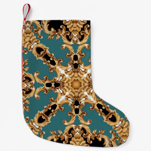 Petite Chaussette De Noël Baroque d'or, décoration luxueuse.
