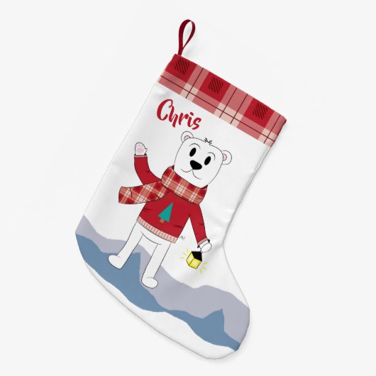 Petite Chaussette De Noël Bas avec la frontière de plaid de faux et l'ours (Devant (Accrochage))