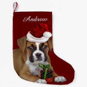 Petite Chaussette De Noël Bas de chiot de boxeur de Noël