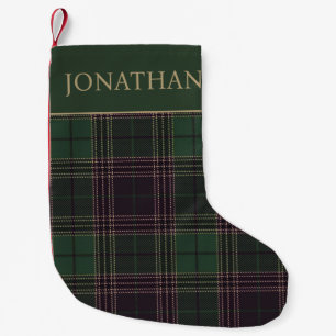 Petite Chaussette De Noël Bas de Noël personnalisé à carreaux tartan vert