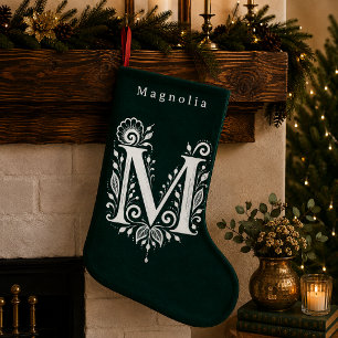 Petite Chaussette De Noël Bas de Noël personnalisé Monogramme botanique Lett
