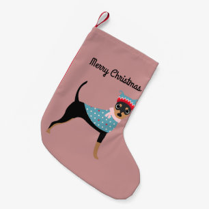 Petite Chaussette De Noël Bas de Pinscher miniature d'hiver de Joyeux Noël