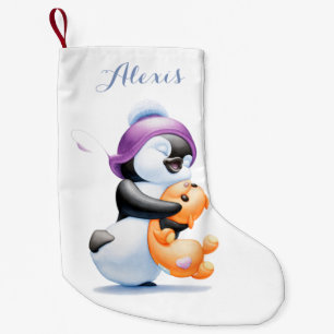 Petite Chaussette De Noël Bas personnalisé de pingouin et d'ours de nounour