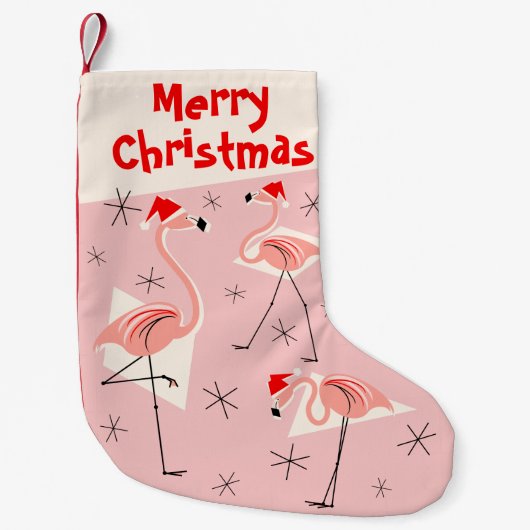 Petite Chaussette De Noël Bas rose de Joyeux Noël de Santa de Flamant rose (Devant)