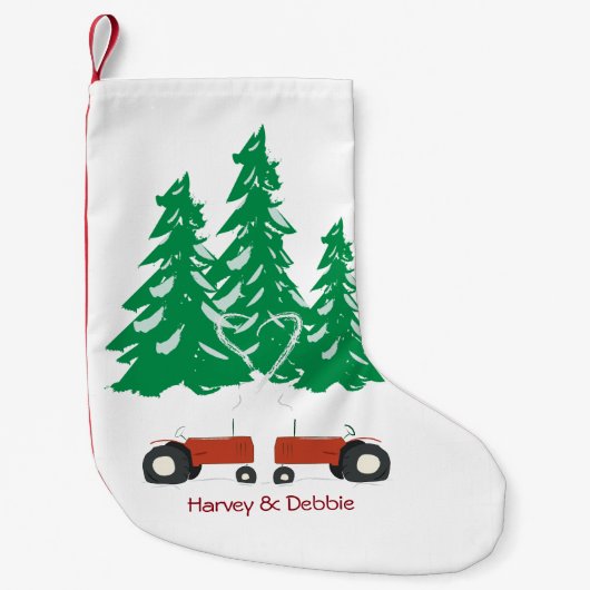 Petite Chaussette De Noël Bas rouge de Noël de deux tracteurs (Devant)