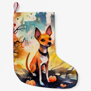 Petite Chaussette De Noël Basenji Halloween avec citrouilles effrayant