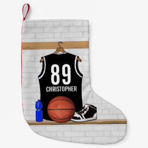 Petite Chaussette De Noël Basket-ball noir et blanc personnalisé Jersey