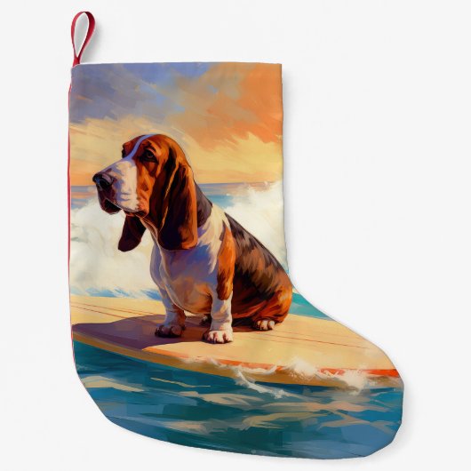 Petite Chaussette De Noël Basset Hound Beach Surf Peinture (Devant)