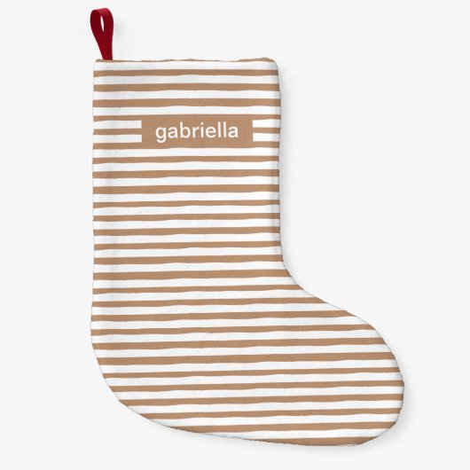 Petite Chaussette De Noël Bbeige et blanc moderne avec nom (Devant)