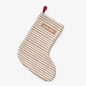 Petite Chaussette De Noël Bbeige et blanc moderne avec nom (Devant (Accrochage))