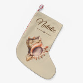 Petite Chaussette De Noël Beach Conch Seashell & Nom (Devant (Accrochage))