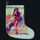 Petite Chaussette De Noël Beach Girl Thunder_Cove<br><div class="desc">Modèle de fille de plage de Bikini debout au bord de l'eau avec une queue de cheval pour customiser avec votre propre salutation,  nom,  message,  etc</div>