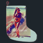 Petite Chaussette De Noël Beach Girl Thunder_Cove<br><div class="desc">Modèle de fille de plage de Bikini debout au bord de l'eau avec une queue de cheval pour customiser avec votre propre salutation,  nom,  message,  etc</div>