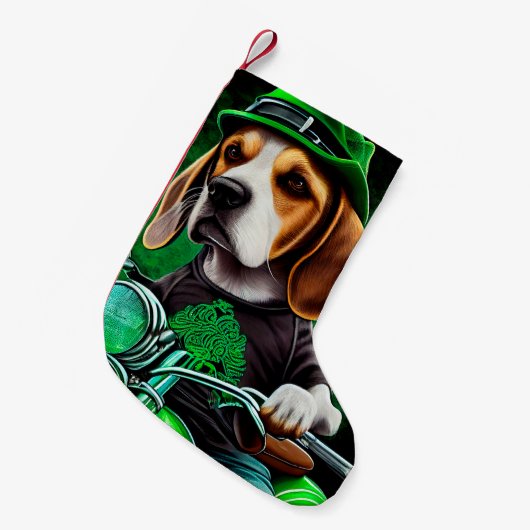 Petite Chaussette De Noël Beagle Chien conduisant vélo St. Patrick's Day (Devant (Accrochage))