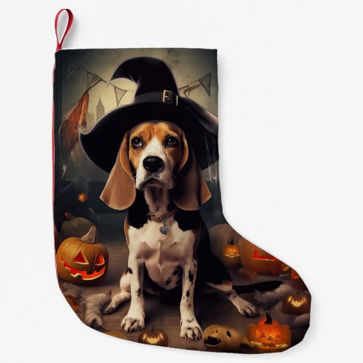 Petite Chaussette De Noël Beagle Citrouille Halloween effroi (Devant)