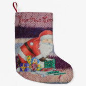 Petite Chaussette De Noël Beau père Noël enveloppant cadeaux tricotés (Devant)