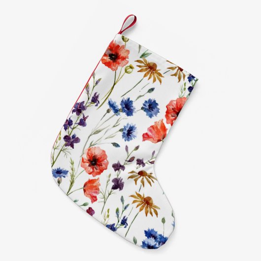 Petite Chaussette De Noël Beaux fleurs sauvages, aquarelle, pavot, fleur de (Devant (Accrochage))