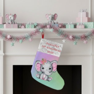 Petite Chaussette De Noël Bébé 1er éléphant rose de Noël