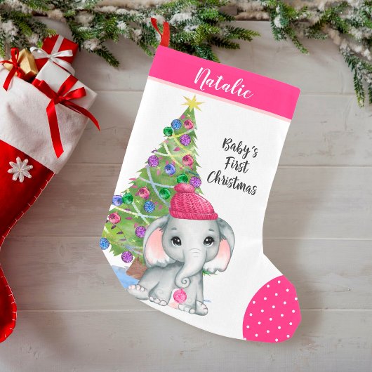 Petite Chaussette De Noël BÉBÉ Eléphant Fille Mignonne Premier NOËL Rose