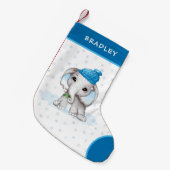 Petite Chaussette De Noël Bébé Eléphant mignon Boy Winter Snowflakes Nom (Devant (Accrochage))