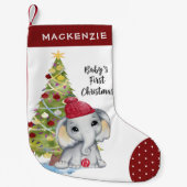 Petite Chaussette De Noël BÉBÉ Eléphant Mignonne Premier CHRISTMAS Rouge Bla (Devant)