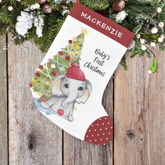 Petite Chaussette De Noël BÉBÉ Eléphant Mignonne Premier CHRISTMAS Rouge Bla