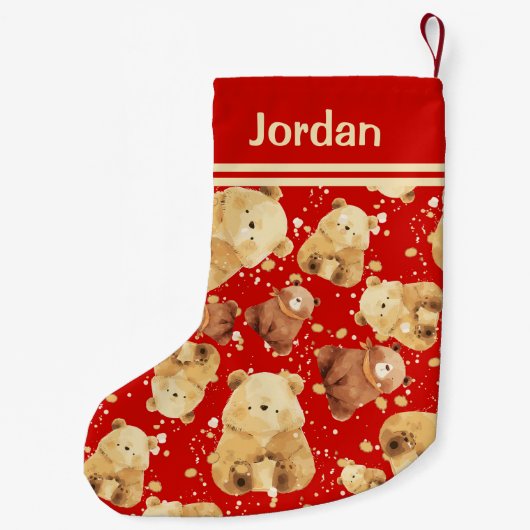 Petite Chaussette De Noël Bébé mignon Ours rouge Ajouter un nom (Dos)