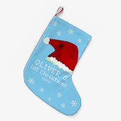 Petite Chaussette De Noël Bébé`s premier Noël Santa Chapeau Snowflake Bleu (Devant (Accrochage))