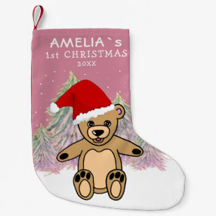 Petite Chaussette De Noël Bébé`s premier Noël Teddy Ours Sant Casquette