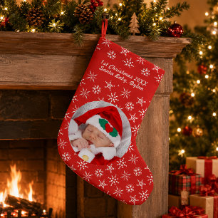 Petite Chaussette De Noël Bébé Santa Photo Personnalisée Flocon de Neige & F