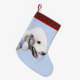 Petite Chaussette De Noël Bedlington Terrier Peinture - Art Chien original