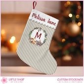 Petite Chaussette De Noël Béges Grandes Bois Animaux Monogramme