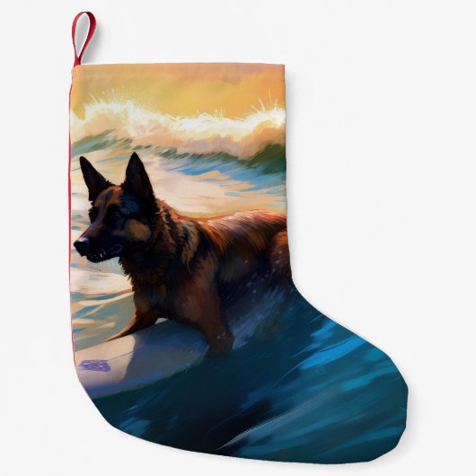 Petite Chaussette De Noël Belge Shepherd Beach Surf Peinture (Devant)