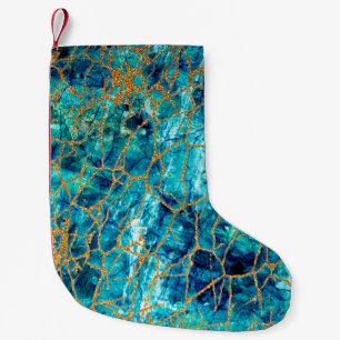 Petite Chaussette De Noël Belle texture luxueuse de marbre bleu avec or.