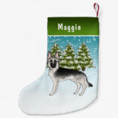 Petite Chaussette De Noël Berger Allemand Argent Forêt d'hiver Nom (Dos)