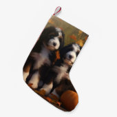 Petite Chaussette De Noël Bernedoodle Chiot Automne Citrouille de plaisir (Devant (Accrochage))