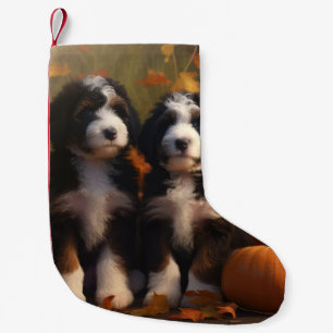 Petite Chaussette De Noël Bernedoodle Chiot Automne Citrouille de plaisir