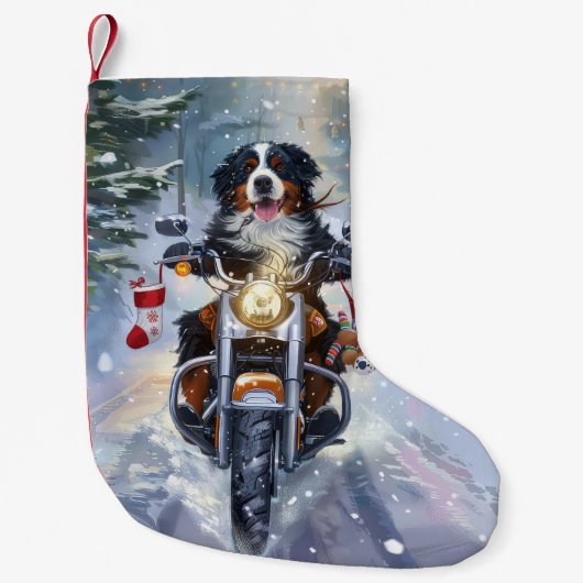 Petite Chaussette De Noël Bernese Mountain Dog équitation Moto Noël (Devant)