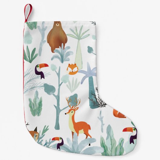 Petite Chaussette De Noël Bêtes : gribouillis de forêt tropicale. (Devant)