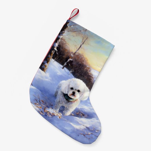 Petite Chaussette De Noël Bichon Frise Laisser neiger Noël (Devant (Accrochage))