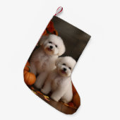 Petite Chaussette De Noël Bichon Frise Puppy Automne Citrouille délice (Devant (Accrochage))