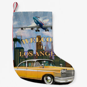 Petite Chaussette De Noël Bienvenue à l'affiche rétro de Los Angeles.