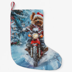 Petite Chaussette De Noël Biewer Terrier Chien à Moto Noël