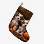 Petite Chaussette De Noël Biewer Terrier Chiot Automne Citrouille délice (Devant (Accrochage))