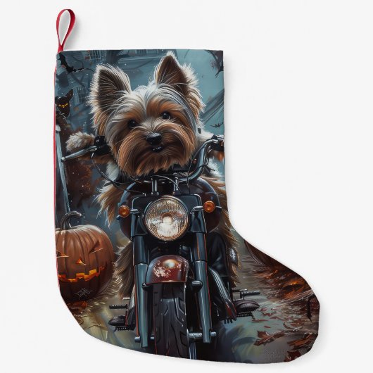 Petite Chaussette De Noël Biewer Terrier équitation Moto Halloween Effrayer (Devant)