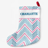 Petite Chaussette De Noël Big Zag Chevron in Pink + Aqua Personalized (Dos)