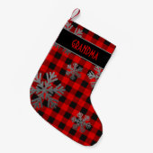 Petite Chaussette De Noël Bison rouge Plaid Sparkly Snowflakes (Devant (Accrochage))
