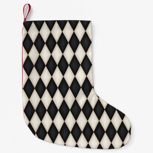 Petite Chaussette De Noël Black and Antique White Harlequin (Devant)