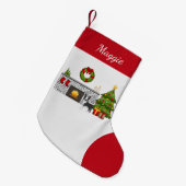 Petite Chaussette De Noël Black Boston Terrier Dans Une Salle De Noël Festiv (Devant (Accrochage))