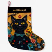 Petite Chaussette De Noël Black Cat Folk Art Animaux de Noël Stocker (Devant)